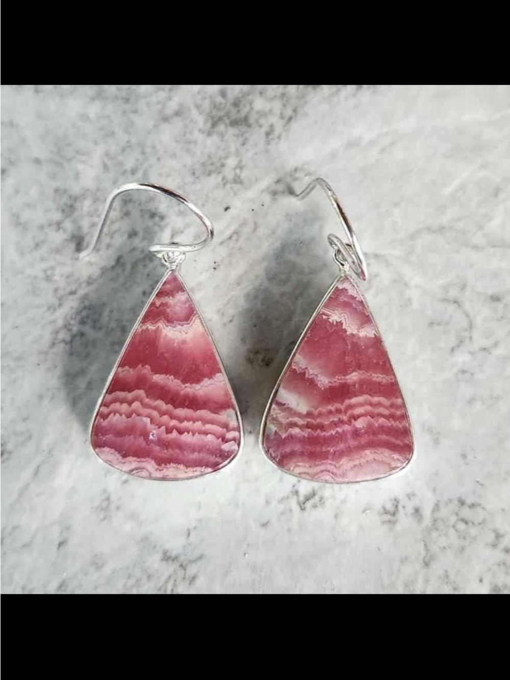 Pink Teardrop Rhodochrosite Drop Earrings - Sterling Hook